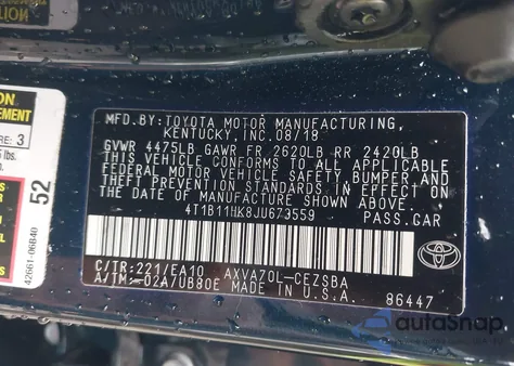 2018 Toyota Camry Se из США, поврежденный, VIN 4T1B11HK8JU673559